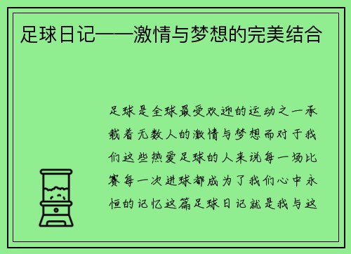 足球日记——激情与梦想的完美结合