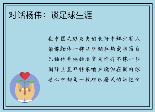 对话杨伟：谈足球生涯